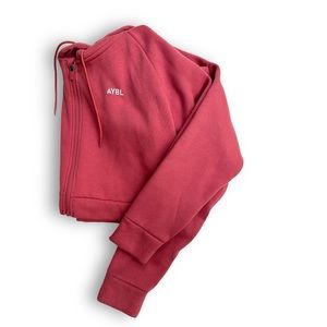 AYBL Fleece Cropped Oversized Pink Zip Hoodie with Drop Shoulders - XL
